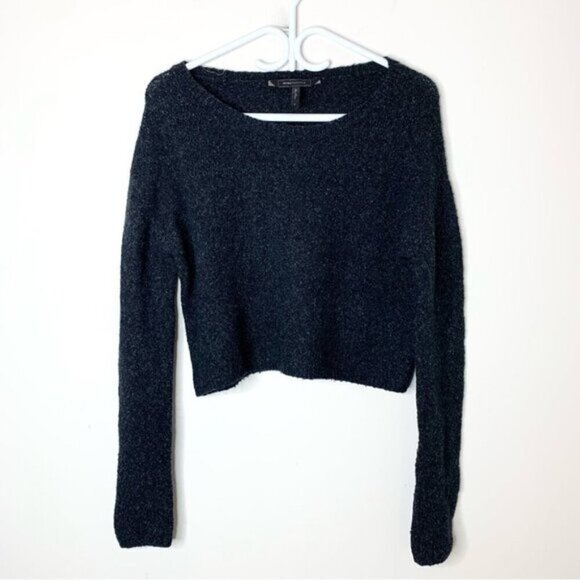 BCBG Women's Ida Sweater Cropped Wool Blend Pullover Fuzzy Black Size Small - Picture 4 of 13